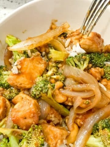 Close Up Of Cashew Chicken And Broccoli