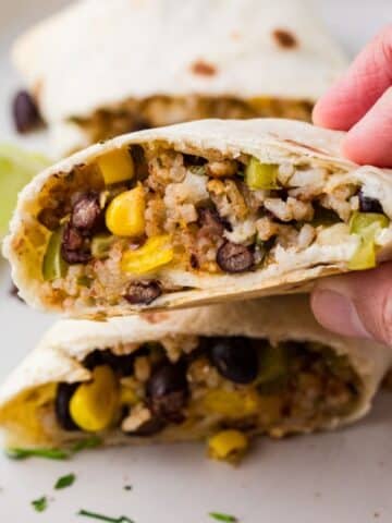 Close Up Of Rice, Corn and Black Bean Burritos