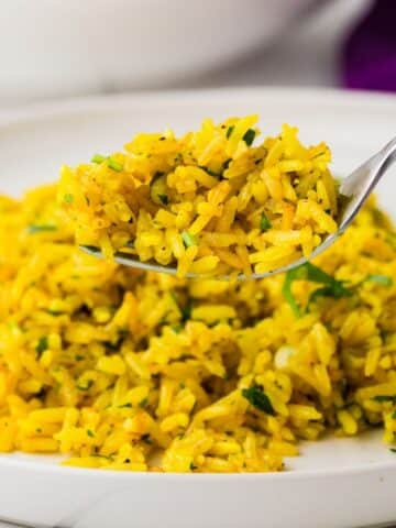 Close Up Of Garlic Turmeric Rice